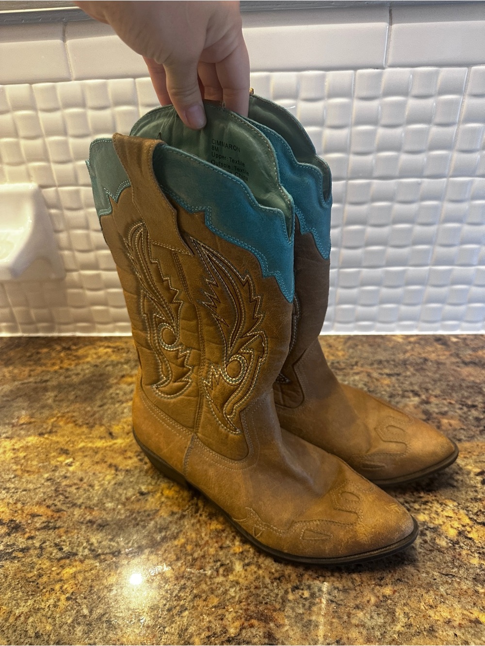Coconuts by Matisse Brown and Teal Western Cowboy Boots